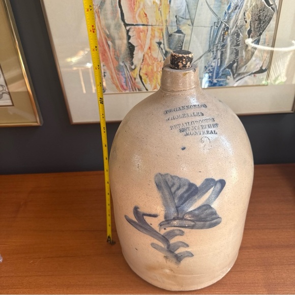 Stoneware Jug- 2 Gal Pegannon & Co WholesaleMontreal Antique 1800's. Cobalt Blue - Picture 5 of 14